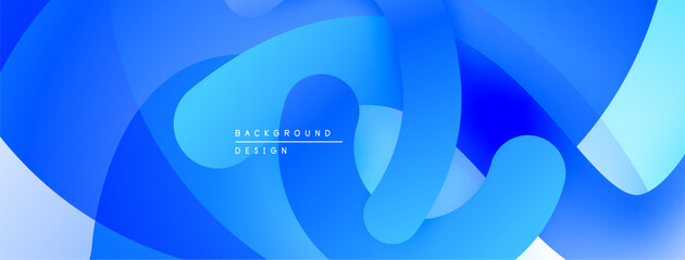 Abstract blue layers create flowing shapes. Gradient colors suggest depth, modern design elements present. Smooth transitions define visual harmony.