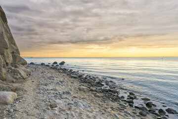 The most famous cliff on the Polish coast in Gdynia-Orlowo during the sunset 