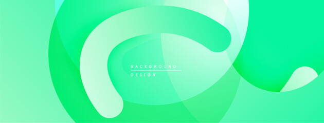 Abstract green background. Fluid shapes overlap, creating dynamic visual effect. Soft gradients provide depth, modern aesthetic.