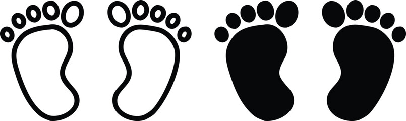 Baby Footprint Vector Icons – Black and White Feet Silhouettes and Outlines Illustration