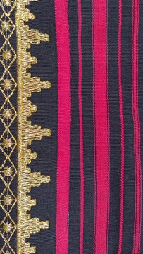 Kain tapis or Lampung tapis fabric with golden threads, geometric motifs, and traditional woven textures.
gold background or ethnic background concept