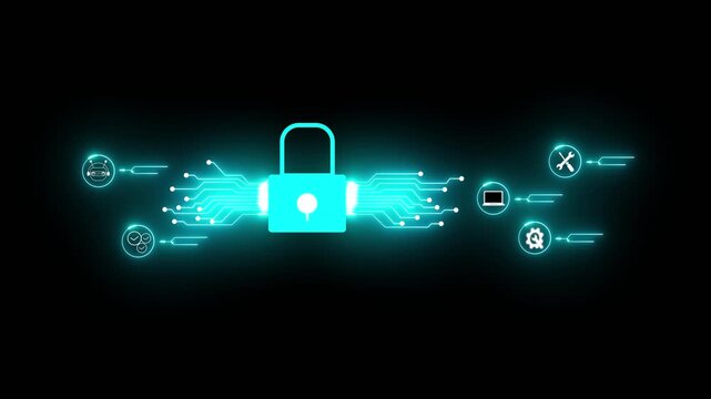 lock icon neon glowing security privacy password protection safety animated isolated on black background. neon passkey icon 4k animated.