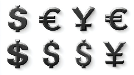 Obraz premium Set of black currency symbols displayed on a white background