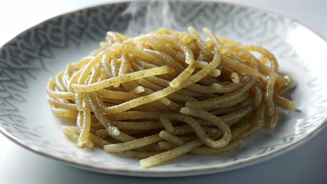 araffy pasta with a side of mustard and garlic on a plate