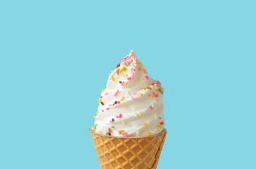 Soft serve ice cream with colorful toppings. カラフルなトッピングがついたソフトクリーム