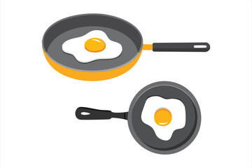 Two frying pans with fried eggs isolated on white background