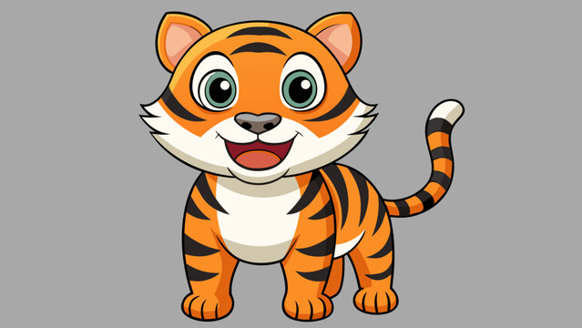 A cute, fun, wild orange striped tiger cub cartoon character vector illustration