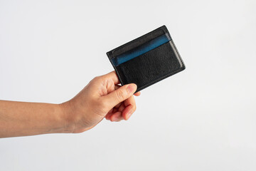 Card holder wallet in hand on white background