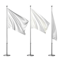 Three Blank White Flags on Metal Poles Mockup Set