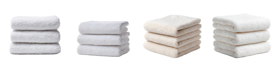 Stacks of folded towels arranged in a neat and orderly fashion, isolated on transparent background