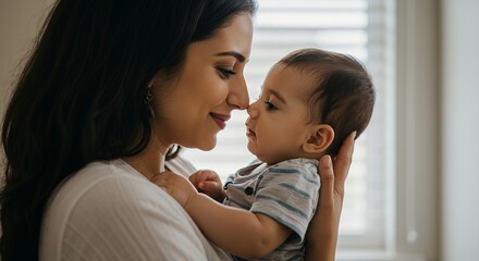 Mother Holding Her 6-Month-Old Baby with Soft Natural Light