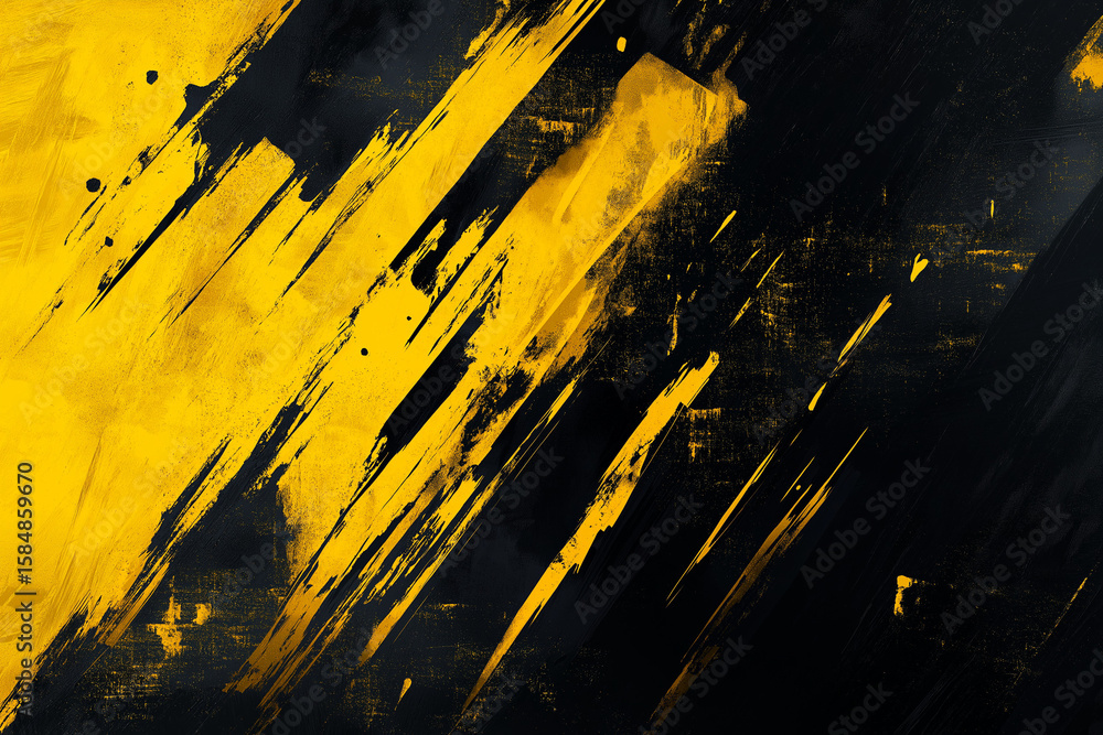 Poster black and yellow abstract background with a textured brushstroke. abstract black and yellow grunge w