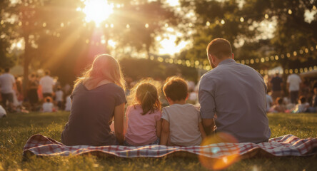 Fototapeta premium Picnic in the park for fun family. Family picnic park outdoor sunlight blanket children summer together relaxation create joyful,outdoor activity summer vacation, travel and adventure holiday