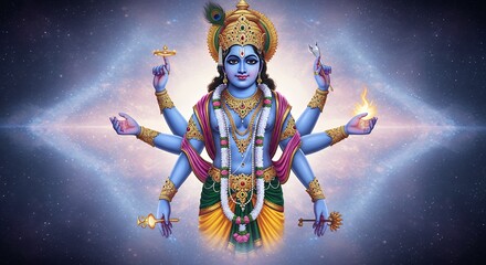 Portrait of Lord Vishnu in Celestial Blue Light