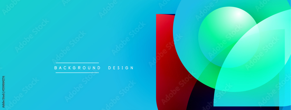 Poster abstract geometric shapes overlap. blue, green, red colors create modern design. background features