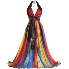 Rainbow Halter Neck Gown: Vibrant Maxi Dress Design