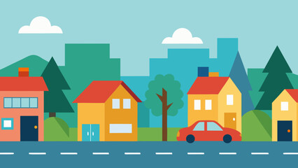 colorful suburban street with cartoon houses