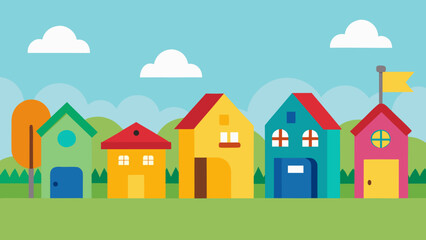 identical houses stylish neighborhood cartoon