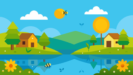 Fototapeta premium peaceful morning village with dew grass