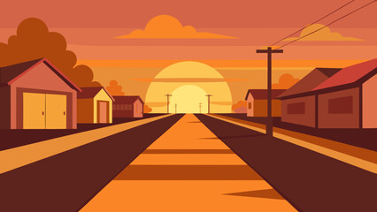 sunset suburban neighborhood long shadows