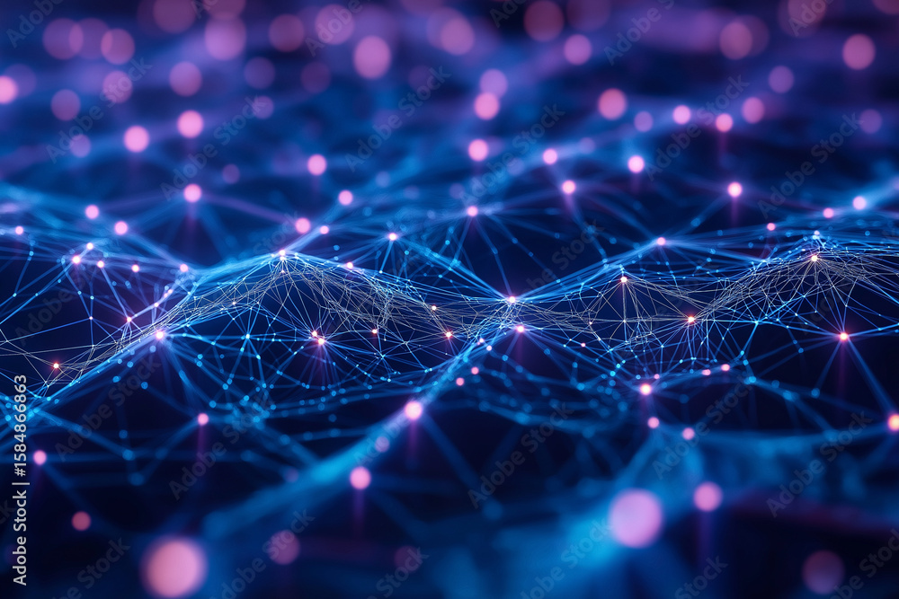 Aufkleber cyber big data flow. blockchain data fields. network line connects to stream. concept of ai technolo