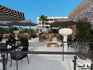 beach club en el mar mediterraneo . restaurante de playa 
