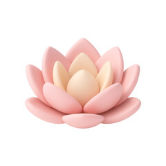 3D claymorphic variation of blooming pink lotus flower with smooth layered petals, isolated on transparent background