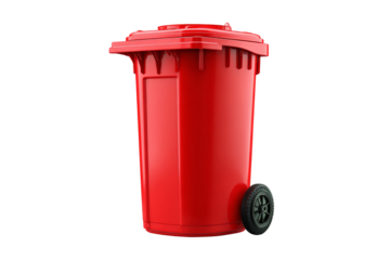 Red trash bin isolated on transparent background.	
