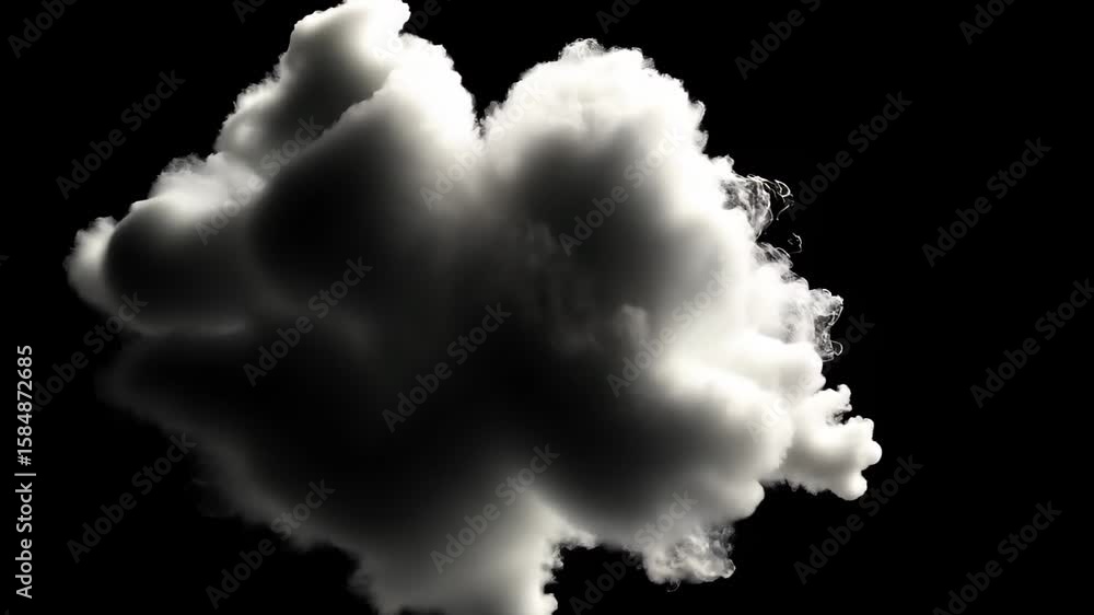 Poster depiction of a swirling cloud of smoke on a stark black background creating a dramatic visual effect