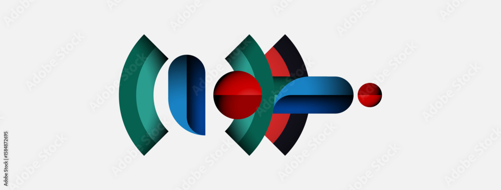 Poster abstract graphic design features overlapping colorful shapes. composition includes curves, lines, do