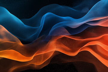 Obraz premium Grainy blue orange black background, abstract color gradient wave shape noise texture poster header banner wallpaper cover design. Vibrant color gradient grainy texture background orange red blue
