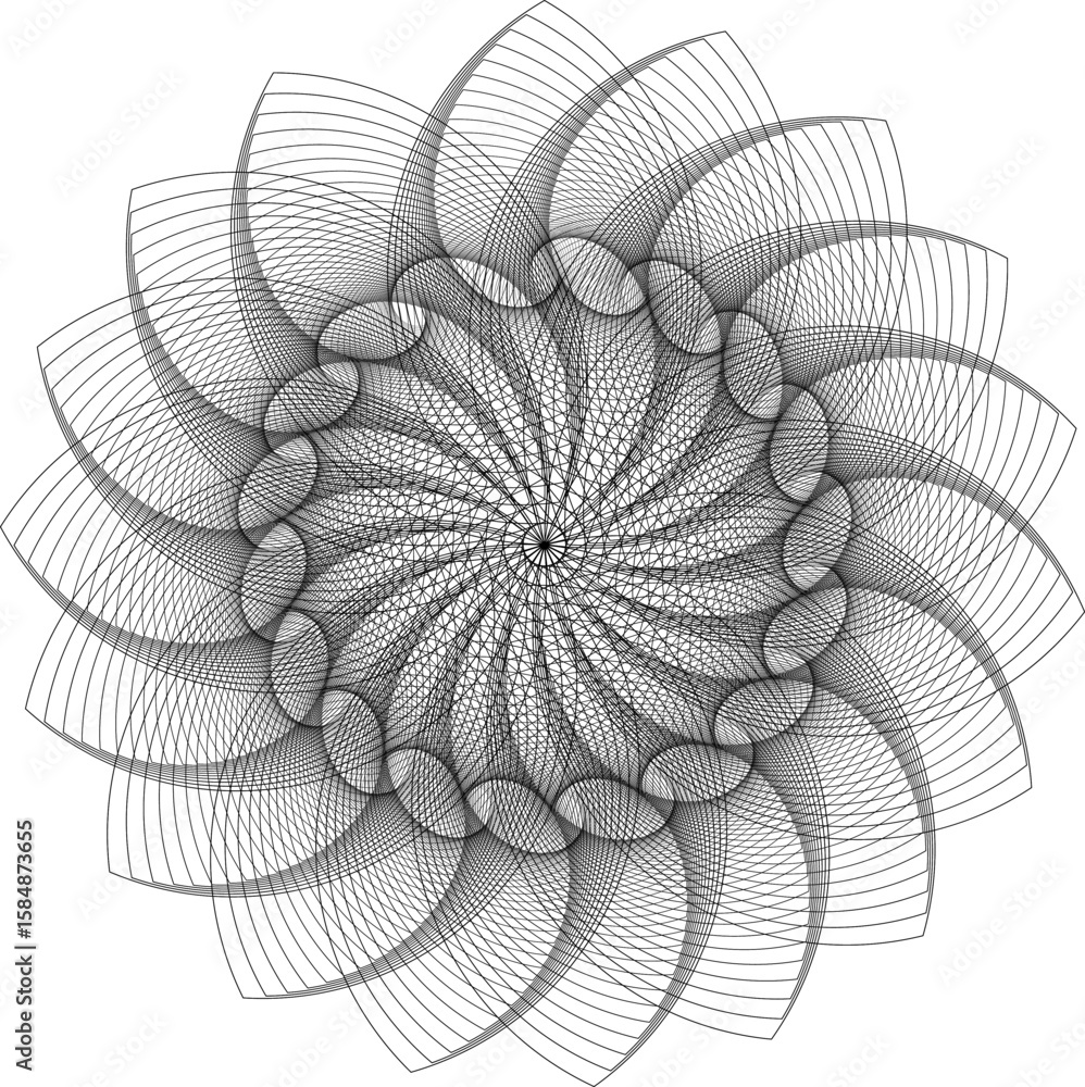 Poster a black and white abstract floral background featuring a swirling fractal design with a delicate int