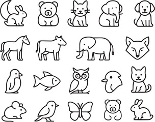 outline editable animal icon set, different collection of animal icon set graphic design