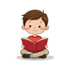 A little girl sitting and reading a book, a child learning with fun