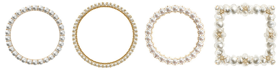 Pearl Frame Collection on White. Elegant Wedding and Decorative Elements