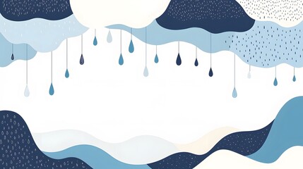 Flat abstract style clouds and raindrops