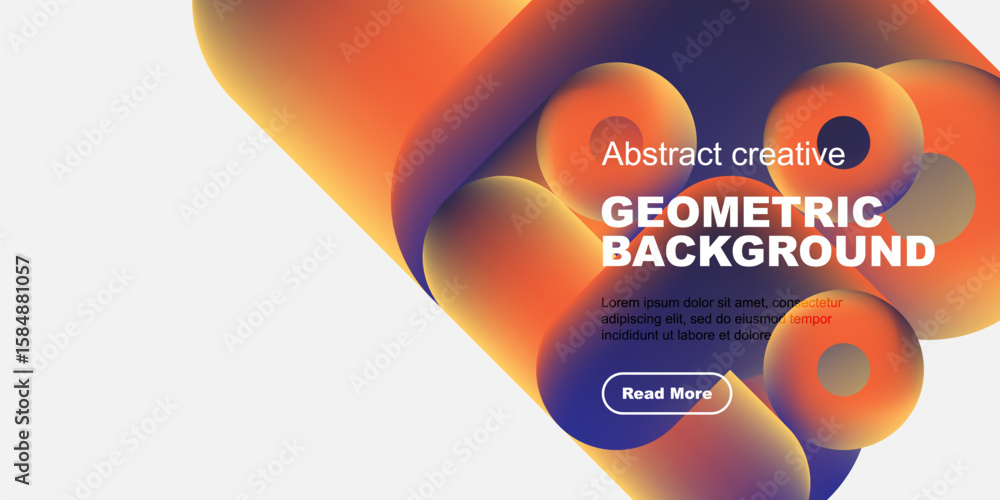 Fototapete abstract colorful shapes overlap black background. text promotes geometric design, includes read mor