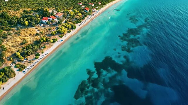 Beautiful aerial view of Visi island's clear blue waters in the Ionian Sea, Greece, Ionian sea island travel destination in Greece Visit Gerakas beach aerial view