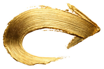 A dynamic contemporary design featuring a curved metallic gold brush stroke in the shape of an arrow creating a sense of motion and energy