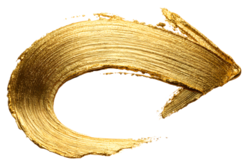 A dynamic contemporary design featuring a curved metallic gold brush stroke in the shape of an arrow creating a sense of motion and energy