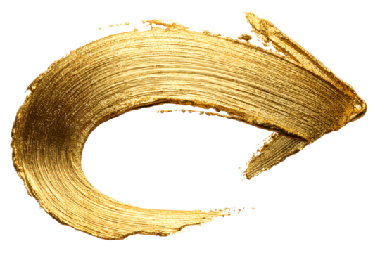 A dynamic contemporary design featuring a curved metallic gold brush stroke in the shape of an arrow creating a sense of motion and energy
