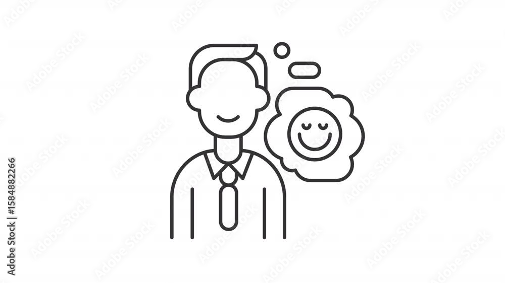 Aufkleber positive attitude line animation. employee satisfaction animated icon. thought bubble showing up. sm