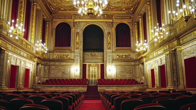 Timelapse showcasing the interior elegance of the Austrian Parliament Hall in Vienna during a stunning evening, Timelapse of the Austrian Parliament