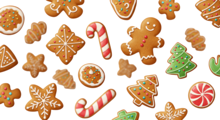Festive Christmas Cookies And Candy Pattern On Transparent Background