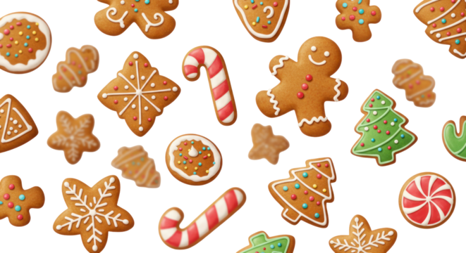 Festive Christmas Cookies And Candy Pattern On Transparent Background - Powered by Adobe