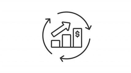 Statistics improvement line animation. Efficiency growth animated icon. Spinning arrows. Graph showing up. Economics, finance. Outline element on white background. HD video with alpha channel