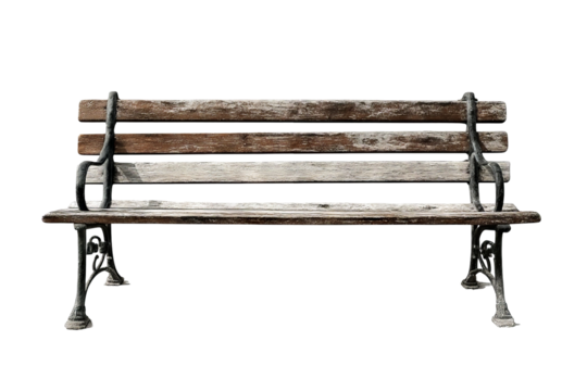 Wooden outdoor bench isolated on transparent background in high resolution PNG format, ideal for digital cutout compositions, garden furniture mockups, and interior or exterior design visualizations.