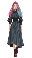 Fototapeta premium Young fashionista woman in black dress