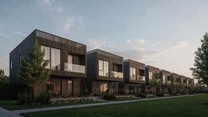 Elegant modern homes with balconies in suburban community, great for real estate listings, lifestyle, and investment visuals

