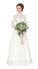 Fototapeta premium Enchanting Bride in Elegant White Gown Holding a Beautiful Floral Bouquet, Capturing Timeless Romance and Joyful Moments for Your Perfect Wedding Celebration.